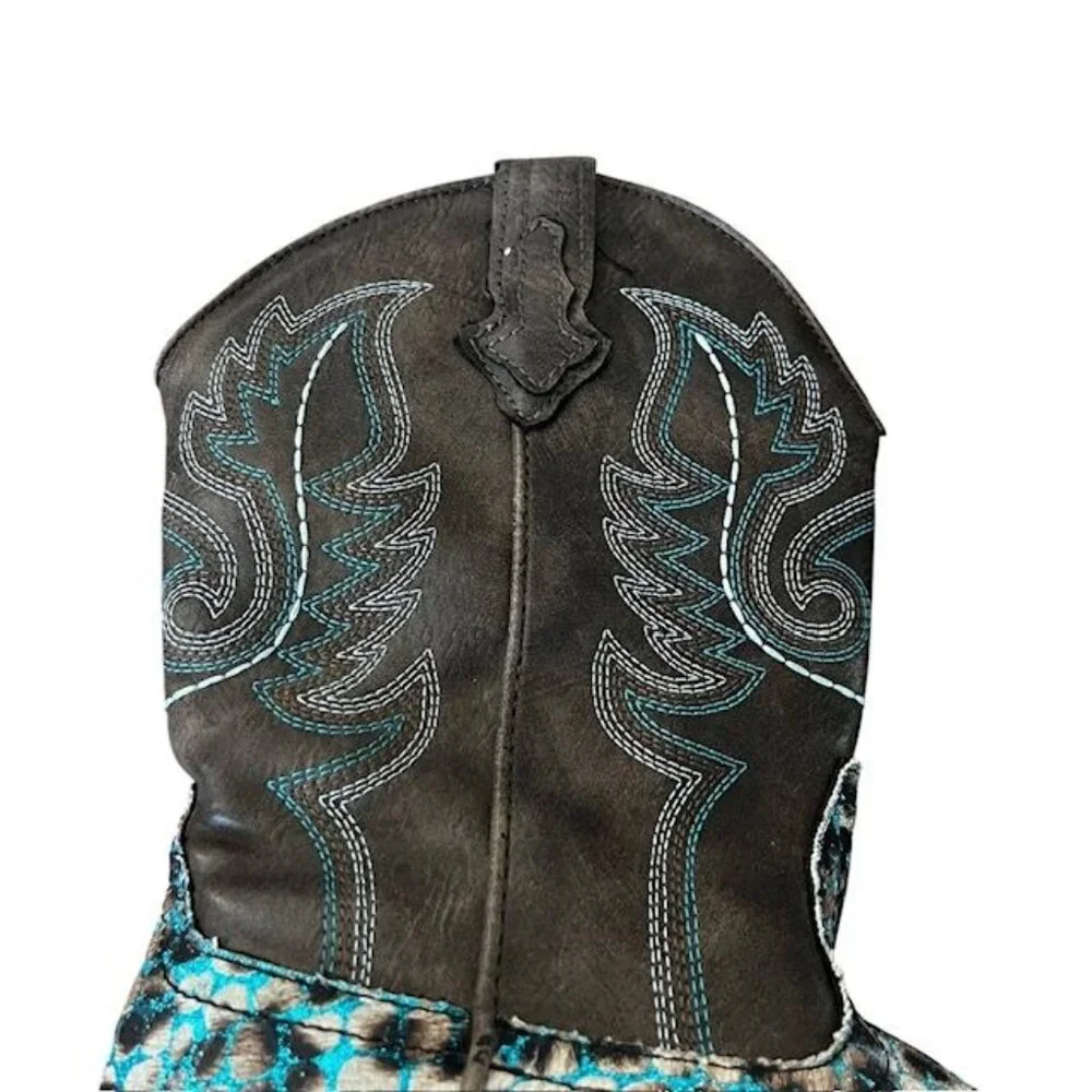 Roper Girls Glitter Leopard Western Western Boots Square Toe Size 2